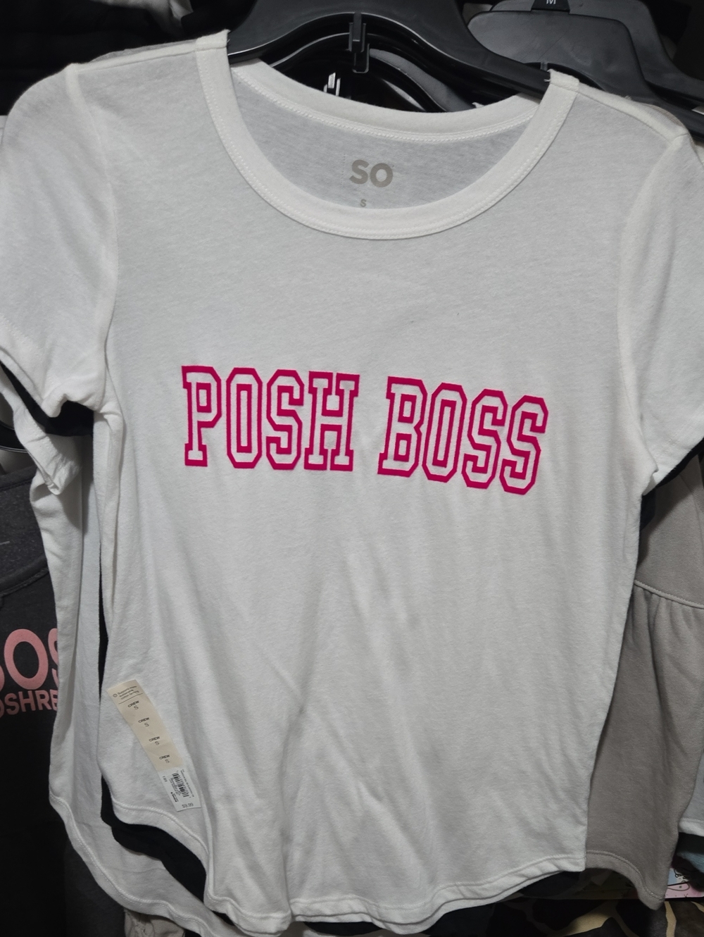 NWT POSH BOSS White tee HOT PINK Velvet letters soft Handmade